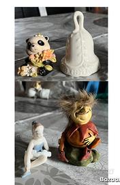 Set di 3 statuine e 1 campanella da ornamento