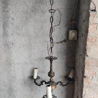 lampadario vintage a 3 luci, in lega di ottone