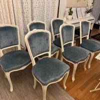 Tavolo il legno e vetro e 6 sedie in velluto