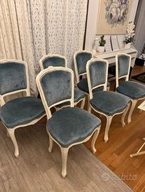 Tavolo il legno e vetro e 6 sedie in velluto