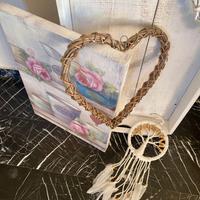Set decorazioni vintage Shabby Chic cuori vimini