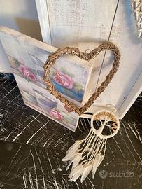 Set decorazioni vintage Shabby Chic cuori vimini