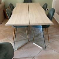 TAVOLO 6 POSTI LEGNO E VETRO