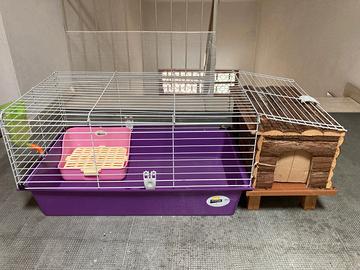 Gabbia per conigli/gatti con casetta in legno