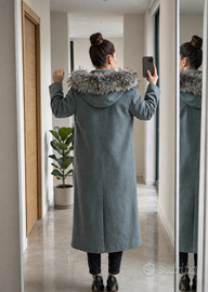 Cappotto Lungo Donna Doppiopetto Grigio Salvia Cap
