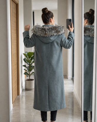Cappotto Lungo Donna Doppiopetto Grigio Salvia Cap