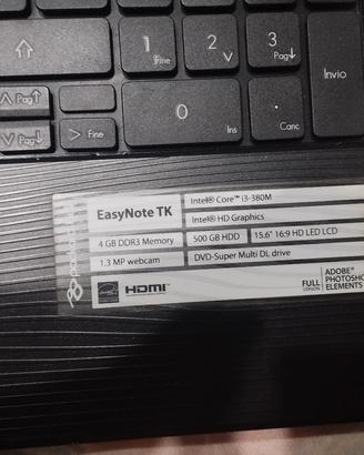 notebook Packard Bell Easy note tk(Intel core i3)