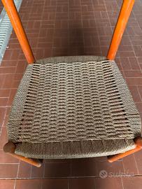N.3 Sedie Vintage Legno e Corda Intrecciata