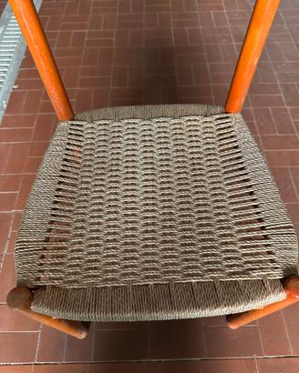 N.3 Sedie Vintage Legno e Corda Intrecciata