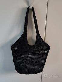 Borsa a rete uncinetto nero lurex