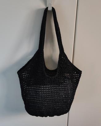 Borsa a rete uncinetto nero lurex