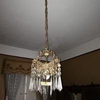 Lampadario vintage in ottone e cristallo – Anni 50