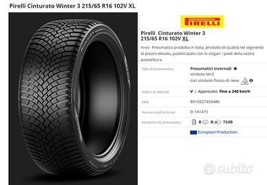 NUOVE gomme Pirelli Winter 3 misura 215/65 R16