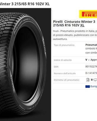 NUOVE gomme Pirelli Winter 3 misura 215/65 R16