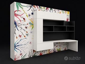 Parete Attrezzata con Scrivania e Libreria