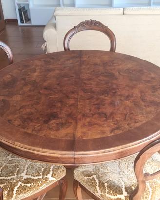 Tavolo rotondo stile Luigi Filippo con 6 sedie