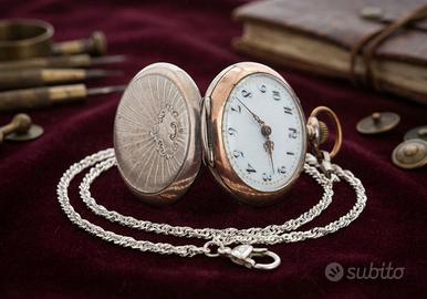 Stupendo orologio collo argento oro fine 1800