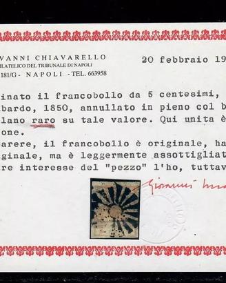 1850 LOMBARDO VENETO 5 CENTESIMI OCRA ANNULLATO CO
