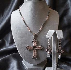 Collana Ciondolo Croce Vintage Gotica Orecchini
