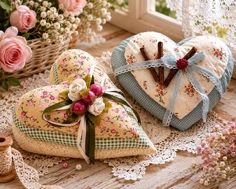 Coppia di cuscini a cuore shabby -  fatti a mano