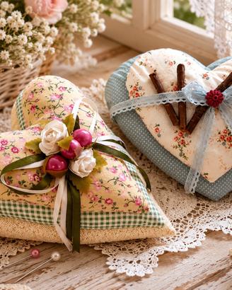 Coppia di cuscini a cuore shabby -  fatti a mano