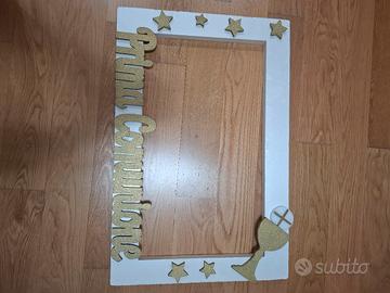 Cornice selfie prima comunione bianca e oro 