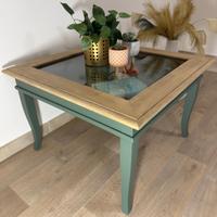 Tavolino da salotto quadrato in legno artigianale