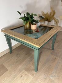 Tavolino da salotto quadrato in legno artigianale