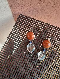Orecchini inox vintage diaspro, lapis, cristallo 