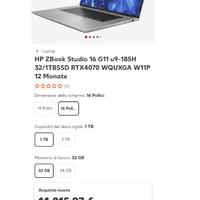 NOTEBOOK 16 HP ZBOOK 16 INCH ULTRA I 9 W11PRO