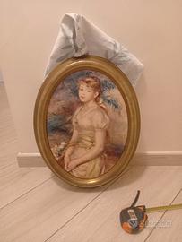 quadro ovale olio su tela con fanciulla 