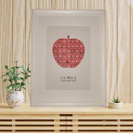 Quadro "La Mela" Enzo Mari con Francobolli Vintage