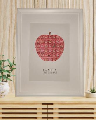 Quadro "La Mela" Enzo Mari con Francobolli Vintage