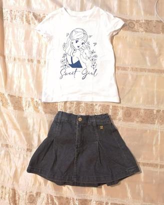 Completo 2 pezzi gonna jeans e maglia Blukids