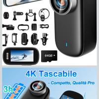 Mini Action Cam 4K UHD WiFi con Schermo 64GB, 150°