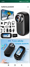Mini Action Cam 4K UHD WiFi con Schermo 64GB, 150°