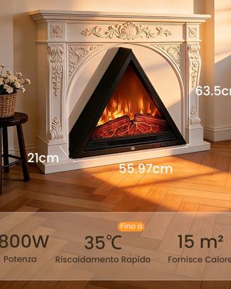 Camino elettrico, caminetto 1800W, stuffa, fiamma