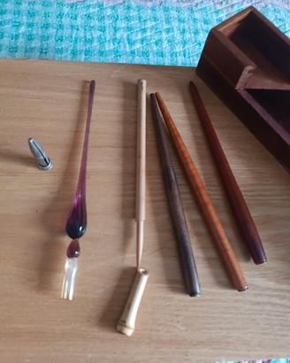 Set calligrafia e scrittura vintage in legno vetro