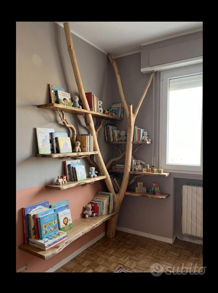 Libreria Albero A 7 Ripiani – Design A Forma Di Albero, Da Terra O Scrivania, Grigio, MDF Di Qualità