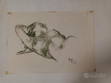 PEPPINO PICCOLO DISEGNO A PASTELLI VERDI  " NUDO "