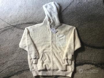 Felpa cappuccio e zip in polar teddy donna crema