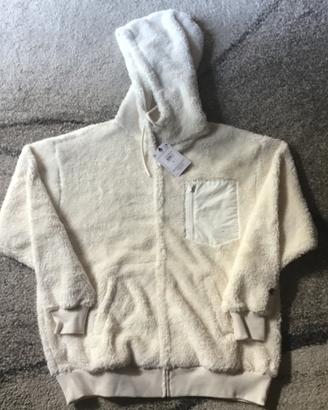 Felpa cappuccio e zip in polar teddy donna crema
