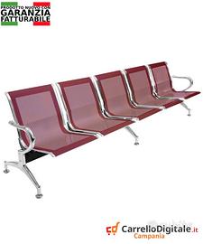 Sedie da attesa in acciaio colore rosso 5 posti