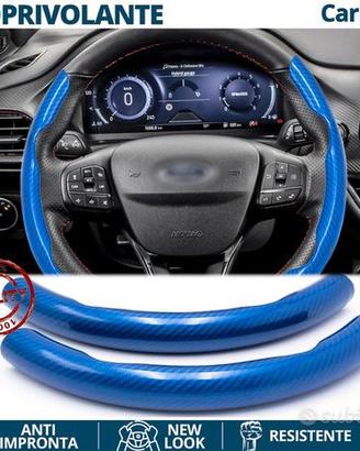 COPRIVOLANTE per FORD Effetto FIBRA CARBONIO Blu
