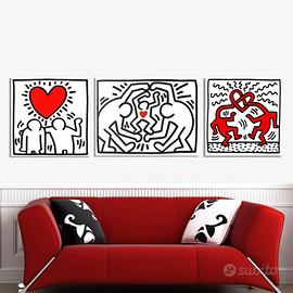 Set 3 Quadri Dipinti a Mano  Keith Haring Pop Art