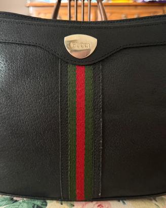 Gucci vintage in pelle nera – Web verde/rosso