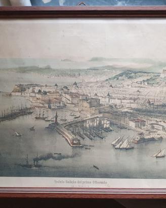 Napoli - Stampa antica veduta aerea città fine 800