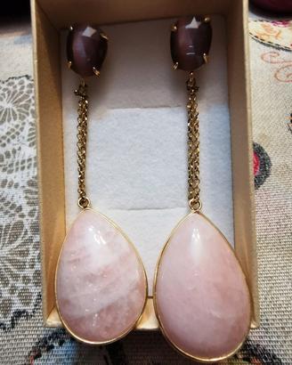 Orecchini a goccia in quarzo rosa