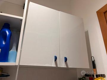 Pensile due ante bianco lucido con maniglie blu