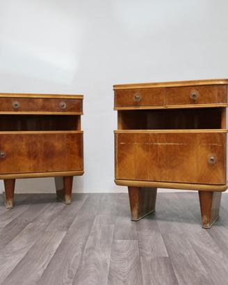 Coppia Di Comodini Art Decò Anni 40 In Legno